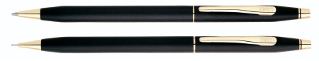 Cross Classic Century Ballpoint Pen & Pencil Set - Black Lacquer with 23KT Gold-Plated Trim